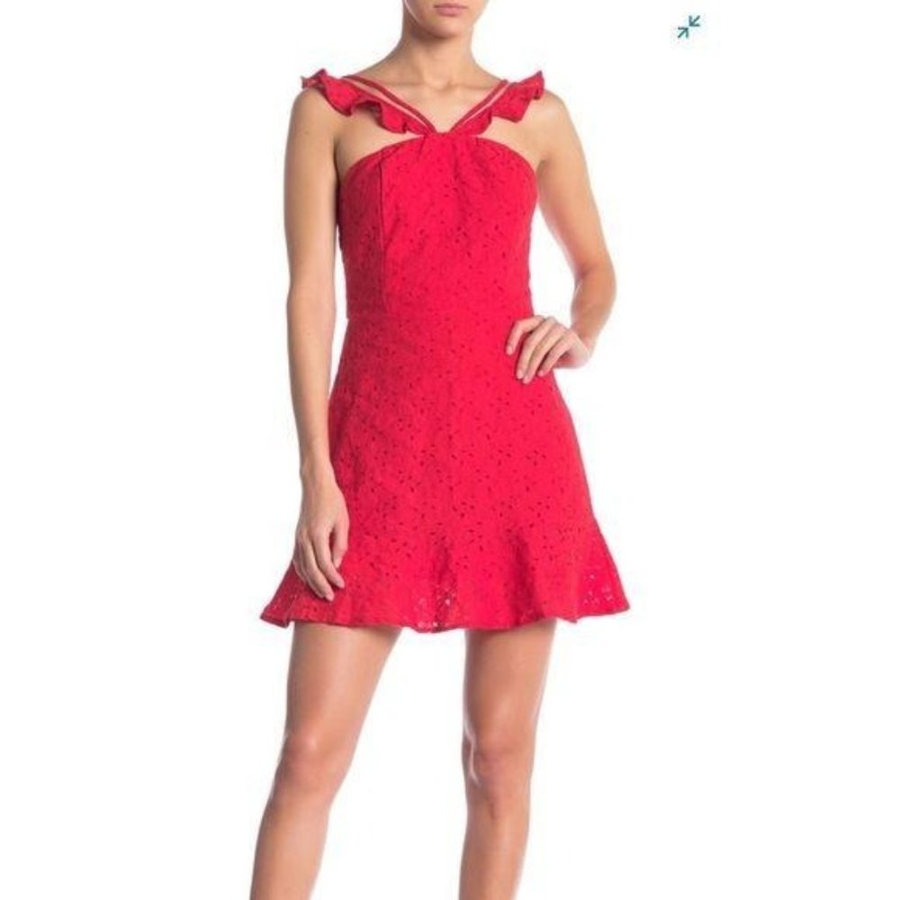 J.O.A Red Eyelet Fit Flare Dress Just One Answer